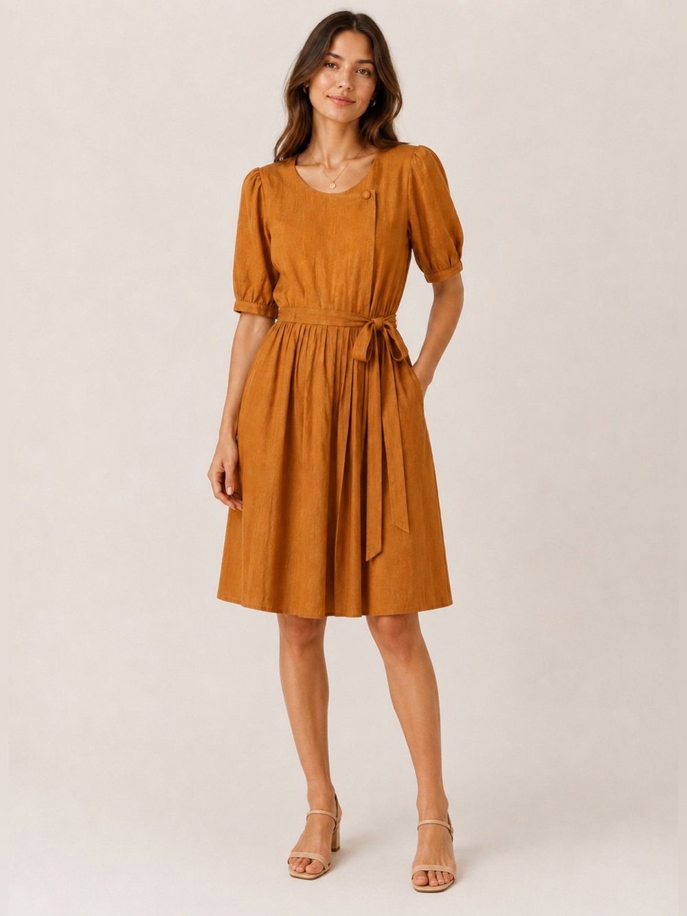 Voir Made By Sanyo | Vintage Pleated Dress | Mustard Yellow | S